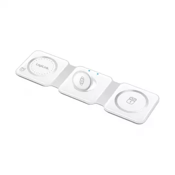 LOGILINK PA0344 Magnetinis belaidis įkroviklis 3-in-1, skirtas „Apple“ įrenginiams, baltas, sulankstomas, MagSafe, 15W