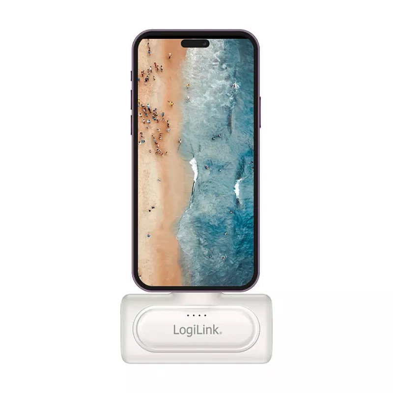 LogiLink PA0349W mobilusis maitinimo bankas, 5000 mAh, LiPo, įmontuota sulankstoma USB-C jungtis ir USB-C prievadas, baltas