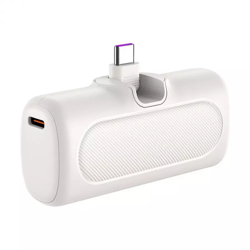 LogiLink PA0349W mobilusis maitinimo bankas, 5000 mAh, LiPo, įmontuota sulankstoma USB-C jungtis ir USB-C prievadas, baltas