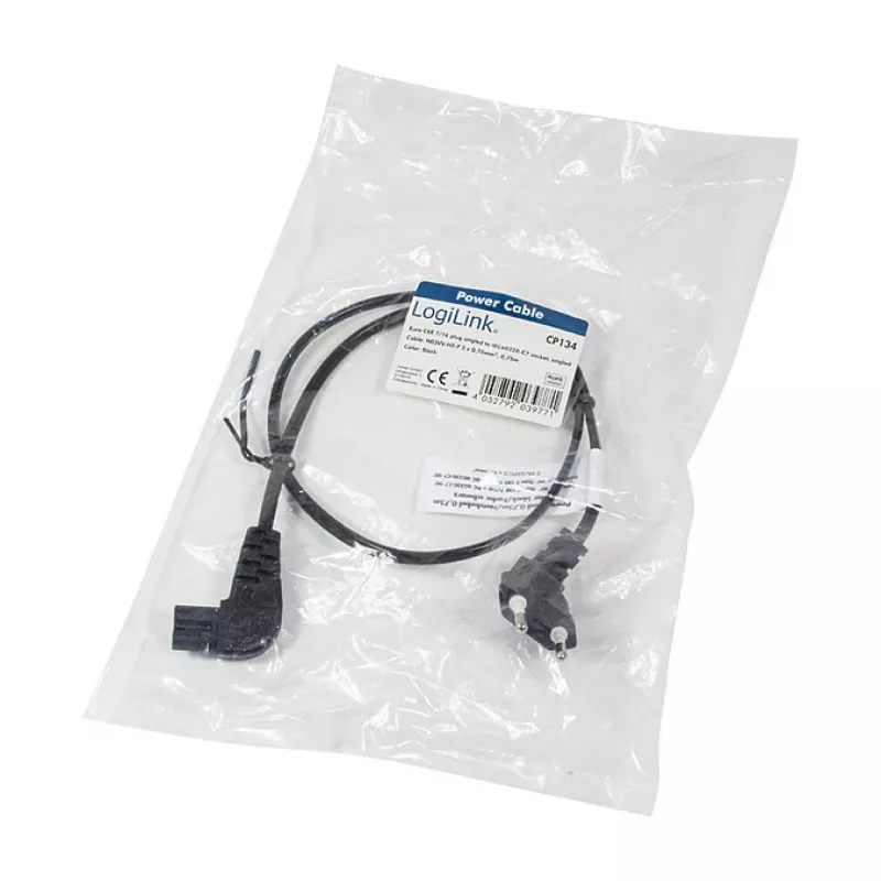 LogiLink maitinimo laidas Europlug CEE 7/16 į IEC C7 0,75 m juodas