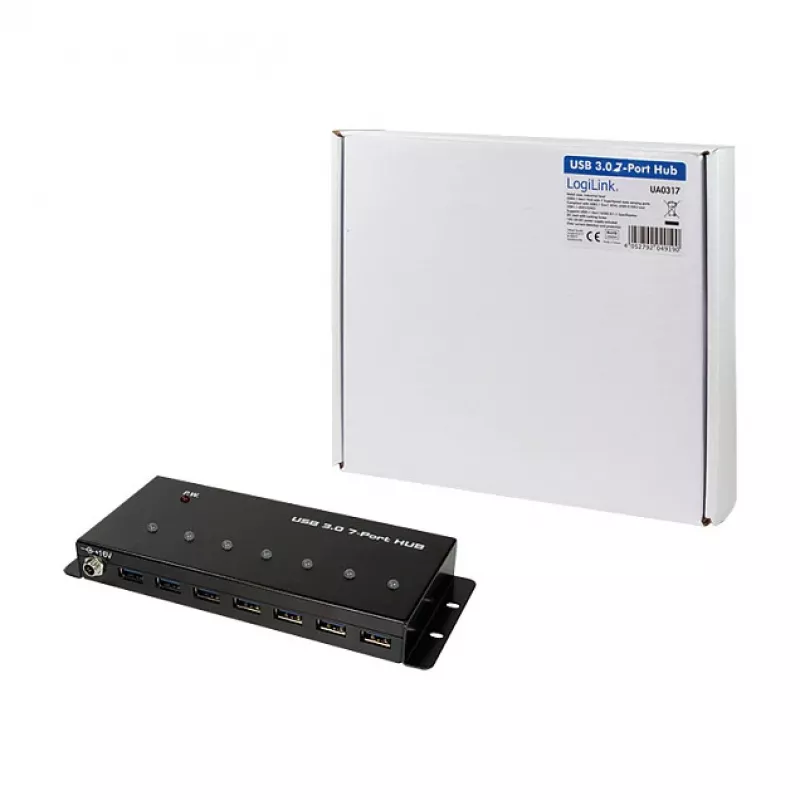 LOGILINK UA0317 USB 3.0 šakotuvas, 7 prievadų, metalinis korpusas, pramoninės klasės