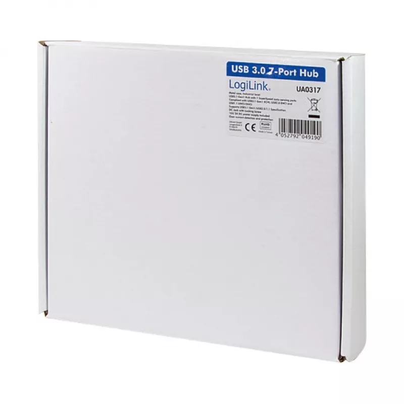LOGILINK UA0317 USB 3.0 šakotuvas, 7 prievadų, metalinis korpusas, pramoninės klasės
