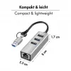 Logilink UA0440 USB 3.2 Gen 1 3 prievadų šakotuvas su Gigabit Ethernet adapteriu, USB-C ir USB-A jungtimi, aliuminis