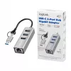 Logilink UA0440 USB 3.2 Gen 1 3 prievadų šakotuvas su Gigabit Ethernet adapteriu, USB-C ir USB-A jungtimi, aliuminis