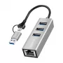 Logilink UA0440 USB 3.2 Gen 1 3 prievadų šakotuvas su Gigabit Ethernet adapteriu, USB-C ir USB-A jungtimi, aliuminis
