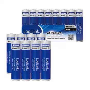 LogiLink Ultra Power šarminės AAA baterijos, 8 vnt., 1,5 V, ilgaamžė galia, be gyvsidabrio