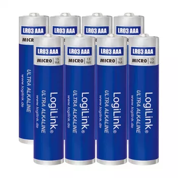 LogiLink Ultra Power šarminės AAA baterijos, 8 vnt., 1,5 V, ilgaamžė galia, be gyvsidabrio
