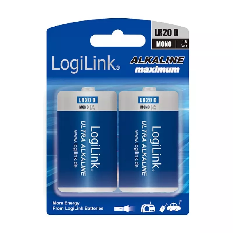 LogiLink Ultra Power šarminė D baterija LR20, 2 vnt. lizdinė pakuotė