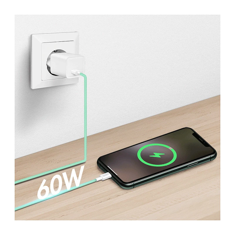 LogiLink USB 2.0 Type-C laidas, A/M į C/M, 480 Mbps, 60W, nailonas, žalias, 0,5 m