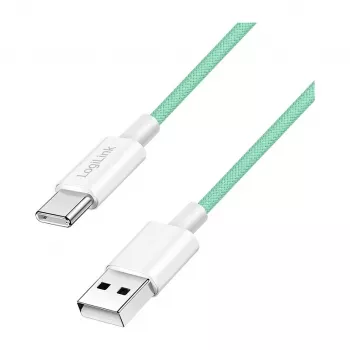 LogiLink USB 2.0 Type-C laidas, A/M į C/M, 480 Mbps, 60W, nailonas, žalias, 0,5 m
