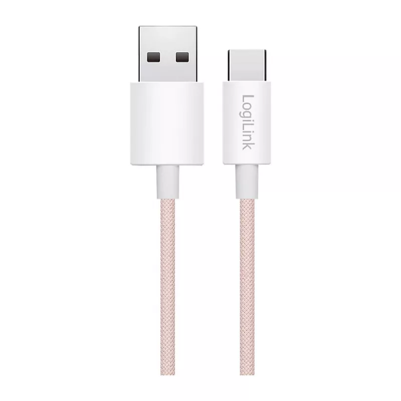 LogiLink USB 2.0 Type-C laidas, A/M į C/M, 480 Mbps, 60W, nailonas, rožinė, 0,5 m