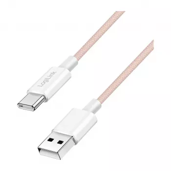 LogiLink CU0324 USB 2.0 Type-C laidas, A/M į C/M, 480 Mbps, 60W, nailonas, rožinis, 1 m