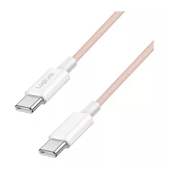 LogiLink USB 2.0 Type-C į Type-C laidas, 1 m, 60W Power Delivery, pintas nailonas, rožinė