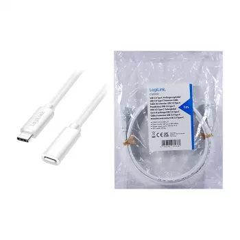 Logilink USB 2.0 USB-C ilginamasis laidas (kištukas į lizdą) – 100W PD, 480 Mbps, baltas, 2m