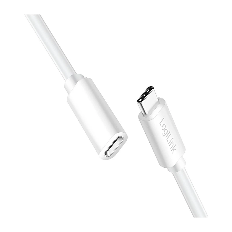 Logilink USB 2.0 USB-C ilginamasis laidas (kištukas į lizdą) – 100W PD, 480 Mbps, baltas, 2m