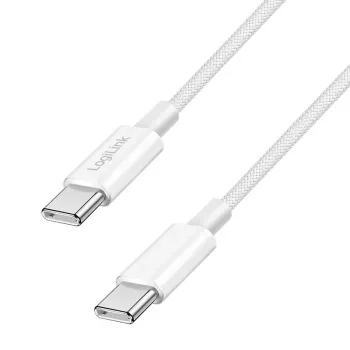 LogiLink USB 2.0 USB-C į USB-C laidas, pintas nailonu, 60W, baltas, 1m