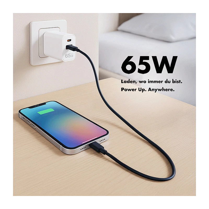 Logilink USB-A/C įkroviklis 65 W GaN, 1x USB-A (QC), 1x USB-C (PD), baltas