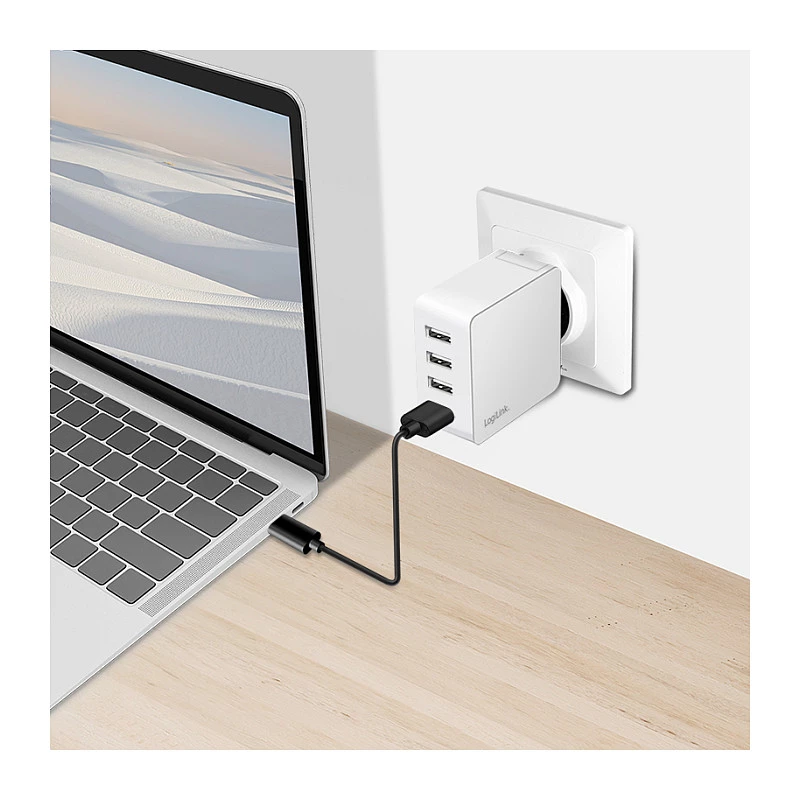 Logilink USB-A įkroviklis, 24 W, 4 prievadai, 4x USB-A, baltas
