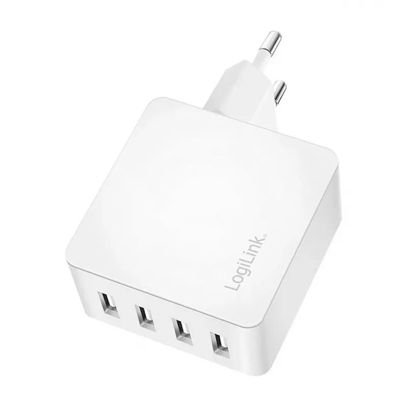 Logilink USB-A įkroviklis, 24 W, 4 prievadai, 4x USB-A, baltas
