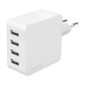 Logilink USB-A įkroviklis, 24 W, 4 prievadai, 4x USB-A, baltas