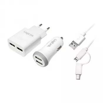 Logilink USB-A įkrovimo rinkinys, 10.5 W / 10 W, 2 prievadai, 2x USB-A, baltas