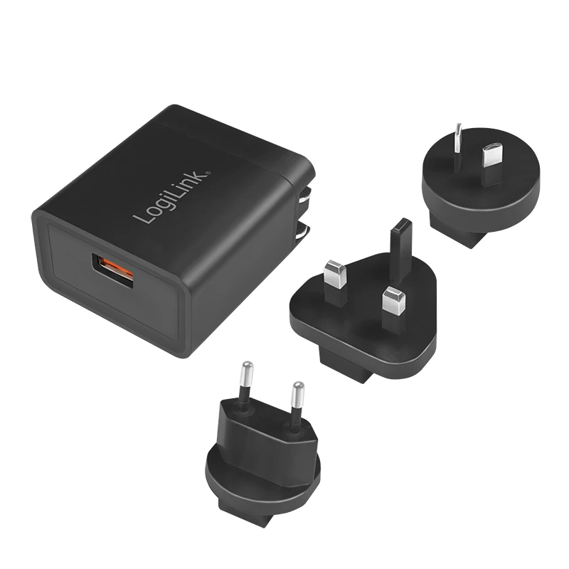 Logilink USB-A kelioninis įkroviklis, 18 W, GaN, 1 prievadas, 1x USB-A (QC), juodas