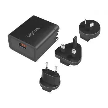 Logilink USB-A kelioninis įkroviklis, 18 W, GaN, 1 prievadas, 1x USB-A (QC), juodas