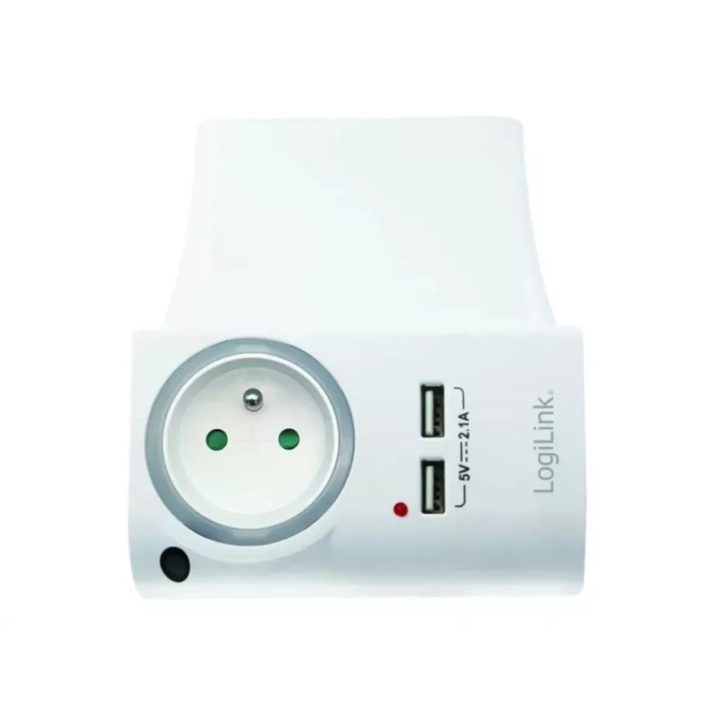 LogiLink USB-A sieninis įkroviklis 10.5W 2 prievadų su įkrovimo stovu, baltas