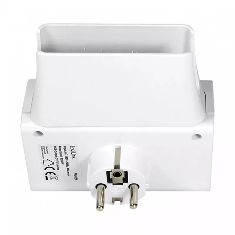 LogiLink USB-A sieninis įkroviklis 10.5W 2 prievadų su įkrovimo stovu, baltas