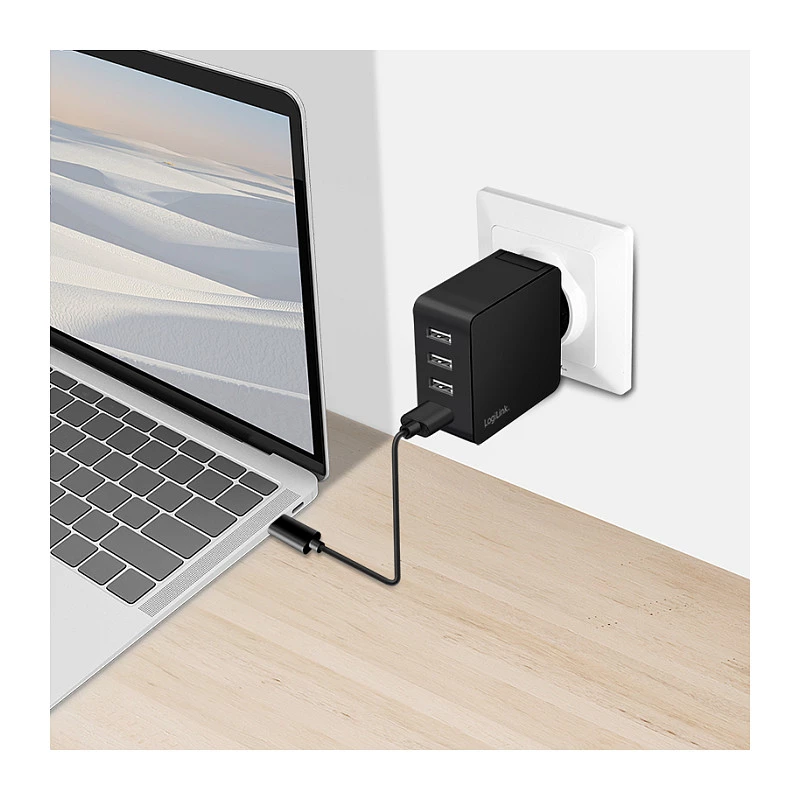 LogiLink USB-A sieninis įkroviklis, 24W, 4 prievadai, 4x USB-A, juodas