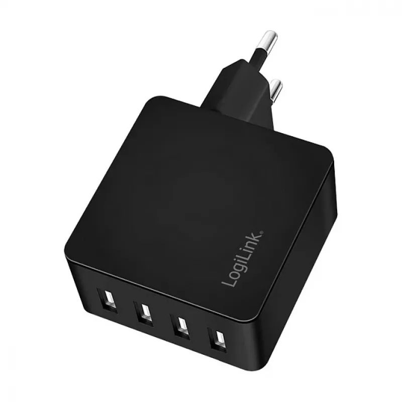 LogiLink USB-A sieninis įkroviklis, 24W, 4 prievadai, 4x USB-A, juodas