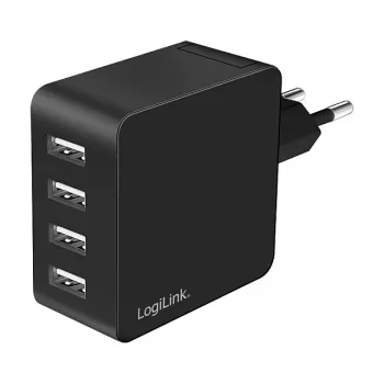 LogiLink USB-A sieninis įkroviklis, 24W, 4 prievadai, 4x USB-A, juodas
