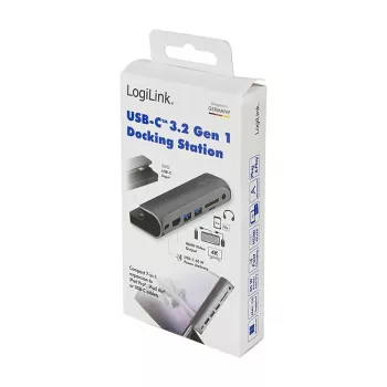 LOGILINK USB-C Dockinė stotis, 7 prievadų, USB 3.2 Gen1, 100W PD, 4K HDMI, iPad, aliuminio (UA0385)