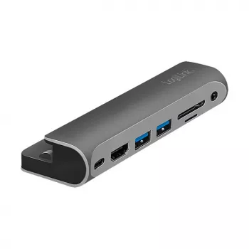 LOGILINK USB-C Dockinė stotis, 7 prievadų, USB 3.2 Gen1, 100W PD, 4K HDMI, iPad, aliuminio (UA0385)