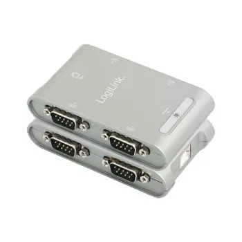 LogiLink USB į 4x serijinį adapterį, FTDI FT4232HL, 1 Mbps vienam prievadui, USB 2.0, 0,8 m laidas, RS232 DB9 vyriškas, ESD 15KV, maitinamas iš USB, juodas
