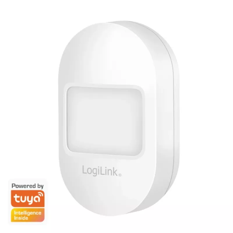 Logilink WiFi išmanusis PIR judesio jutiklis, Tuya suderinamas, 2,4 GHz, 120° aptikimas, 8 m nuotolis, baltas