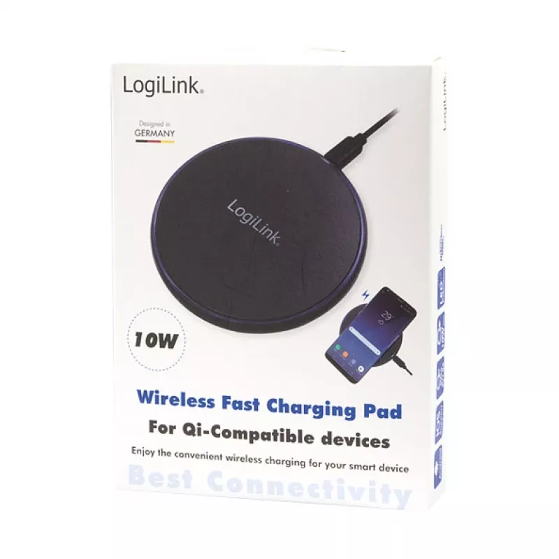 LogiLink belaidis stalinis greitasis įkroviklis 10 W Qi įkrovimo padėklas juodas