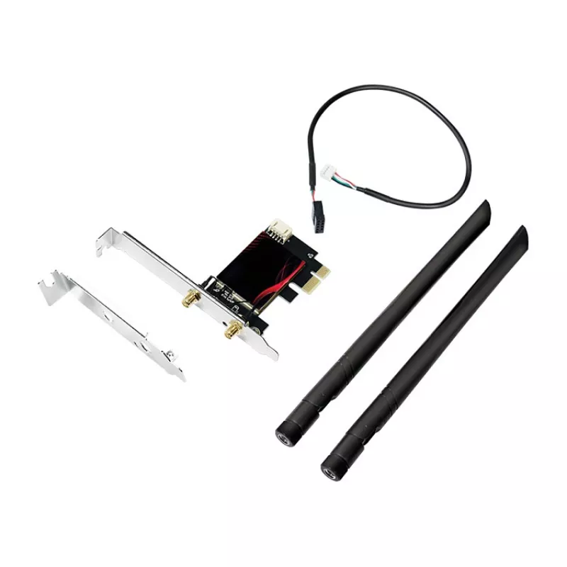 LogiLink WL0248 PCI-Express Wi-Fi 6E AX5400 Tri-Band Card su Bluetooth 5.2, 2.4/5/6 GHz, 2x nuimamos 5 dBi antenos, Intel AX210, WPA3, Windows 10/11 ir Linux