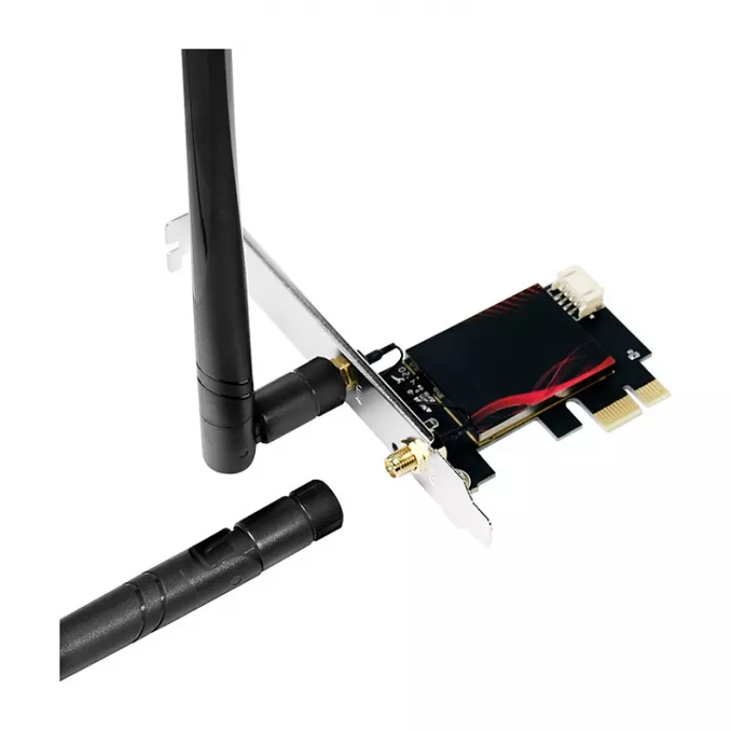 LogiLink WL0248 PCI-Express Wi-Fi 6E AX5400 Tri-Band Card su Bluetooth 5.2, 2.4/5/6 GHz, 2x nuimamos 5 dBi antenos, Intel AX210, WPA3, Windows 10/11 ir Linux