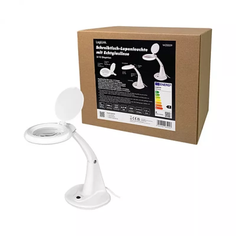 LOGILINK WZ0059 LED didinamoji lempa su staliniu stovu, 3 dioptrijos (1,75x), 40 SMD LED, 6,5 W, dienos šviesos balta, juoda