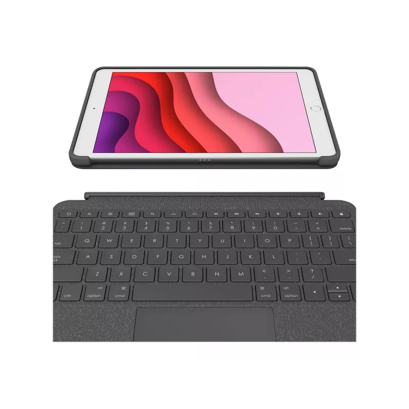 Logitech Combo Touch klaviatūra ir dėklas su jutikliniu kilimėliu, foniniu apšvietimu, Apple Smart Connector, AZERTY prancūzų, grafito spalvos, skirta Apple 10,2 colio iPad (7-osios, 8-osios kartos)