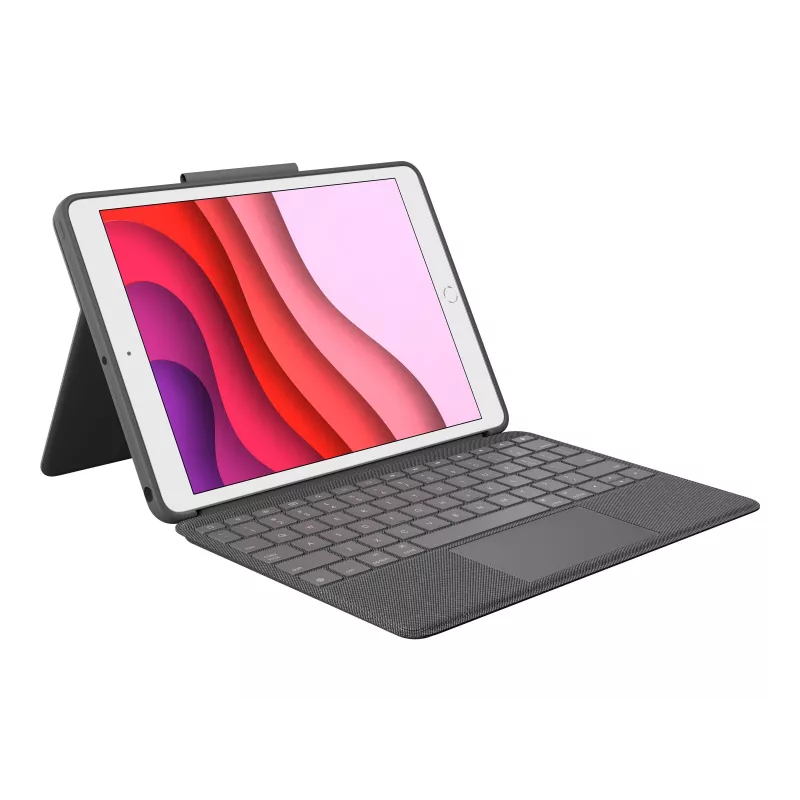 Logitech Combo Touch klaviatūra ir Folio dėklas su jutikliniu kilimėliu, skirtas Apple 10,2 colio iPad (7, 8, 9 kartos) - grafito spalvos - UK išdėstymas