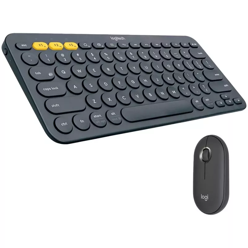 Logitech Pebble 2 Combo Tonal Graphite belaidis klaviatūros ir pelės rinkinys, AZERTY prancūziška išdėstymas, Bluetooth ir Logi Bolt USB imtuvas, tylūs paspaudimai, keli įrenginiai, perdirbtas plastikas