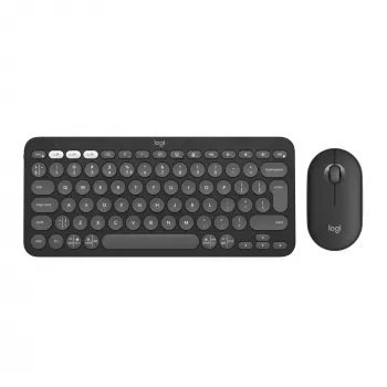 Logitech Pebble 2 Combo Tonal Graphite belaidis klaviatūros ir pelės rinkinys, AZERTY prancūziška išdėstymas, Bluetooth ir Logi Bolt USB imtuvas, tylūs paspaudimai, keli įrenginiai, perdirbtas plastikas