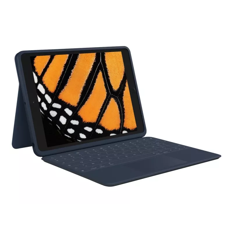 Logitech Rugged Combo 3 Touch for Education - klaviatūra ir dėklas su atverčiamu viršeliu - su jutikliniu kilimėliu - Apple Smart Connector - AZERTY - prancūzų - klasikinė mėlyna - skirta švietimui - skirta Apple 10,2 colių iPad