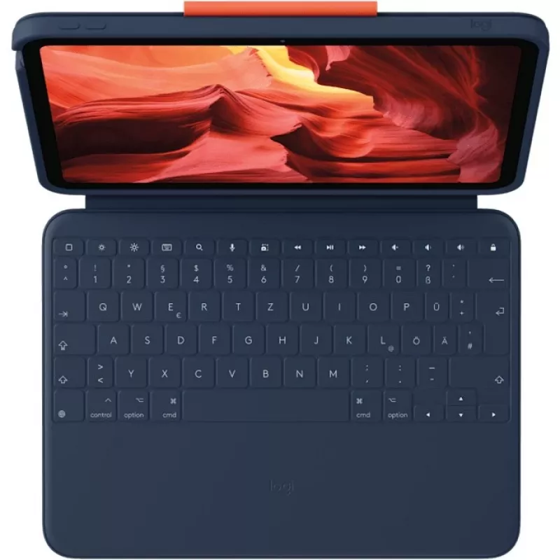 Logitech Rugged Combo 4 klaviatūros dėklas, skirtas iPad 10 kartos – klasikinė mėlyna (prancūzų AZERTY išdėstymas)