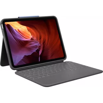 Logitech Rugged Folio su JAV tarptautine QWERTY klaviatūra, skirta Apple iPad 10 kartos (A2696) – Graphite, MIL-STD-810G apsauga nuo kritimo