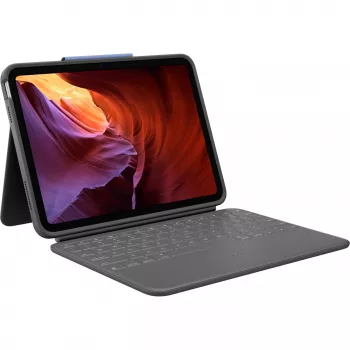 Logitech Rugged Folio su JAV tarptautine QWERTY klaviatūra, skirta Apple iPad 10 kartos (A2696) – Graphite, MIL-STD-810G apsauga nuo kritimo