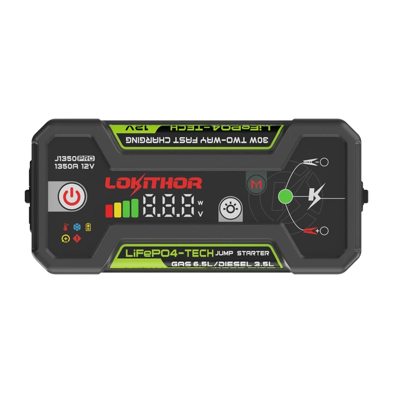 LOKITHOR J1350 Pro 25.6Wh 12V starteris su 2500A piko srove ir oro kompresoriumi