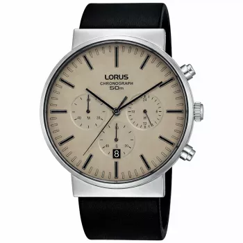 Lorus vyriškas kvarcinis analoginis laikrodis RT381GX9 - 43 mm nerūdijančio plieno apyrankė, juodas ciferblatas, 100 m atsparumas vandeniui